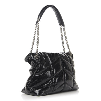 Saint Laurent Shiny Calfskin Quilted Medium Loulou Puffer Monogram Chain Satchel Black 3 of 10
