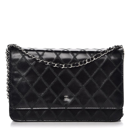 Chanel Lambskin Diamond Stitched Wallet On Chain WOC Black 1 of 8