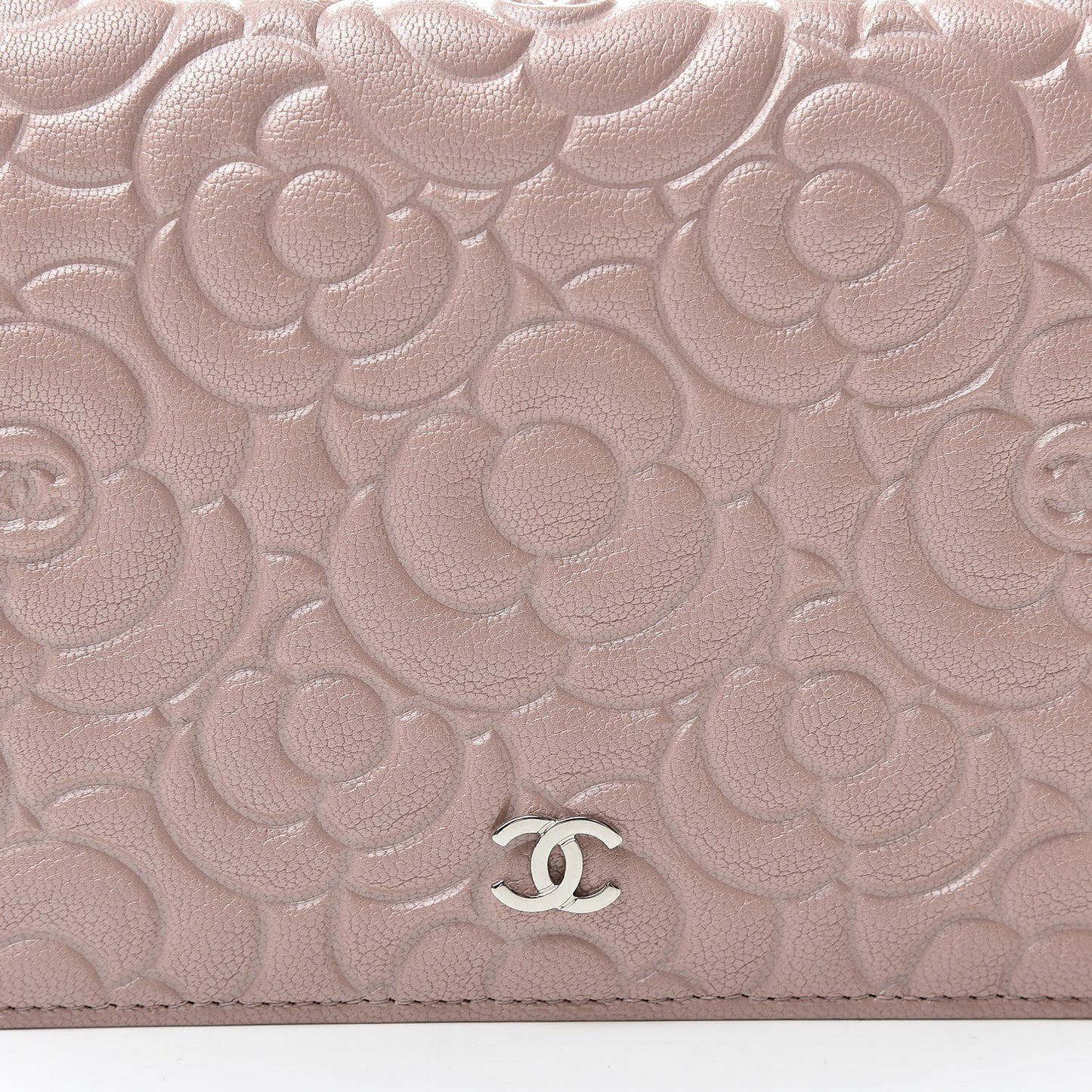 Goatskin Camellia Embossed Wallet On Chain WOC Light Pink