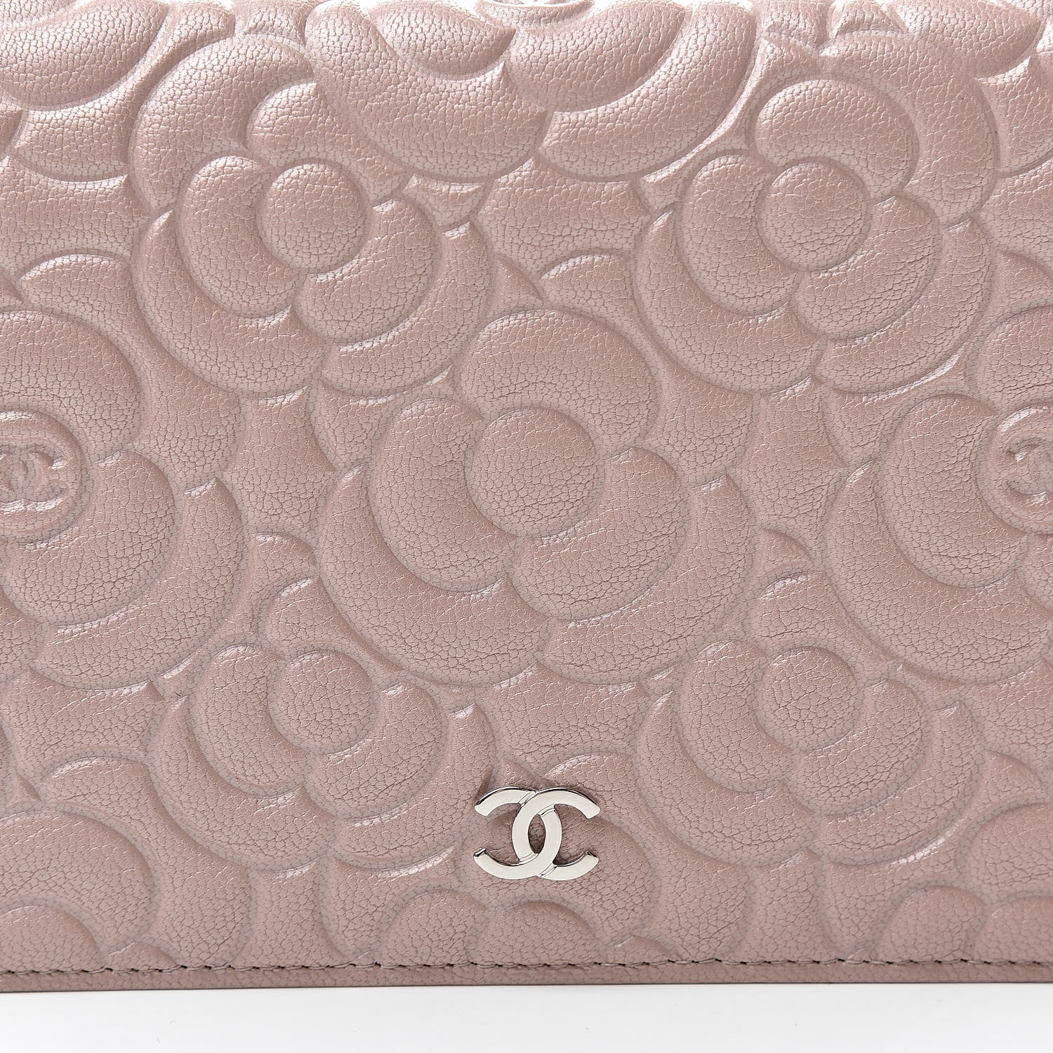 Chanel Goatskin Camellia Embossed Wallet On Chain WOC Light Pink 9 of 12