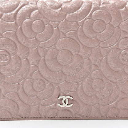 Chanel Goatskin Camellia Embossed Wallet On Chain WOC Light Pink 9 of 12