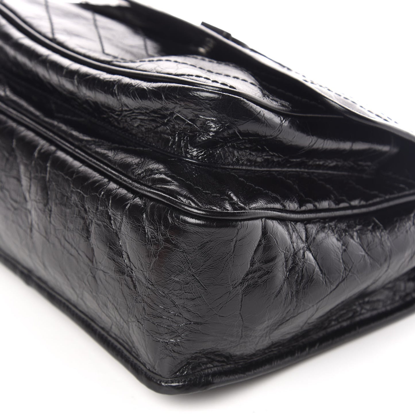Crinkled Calfskin Matelasse Monogram Medium Niki Chain Satchel Black