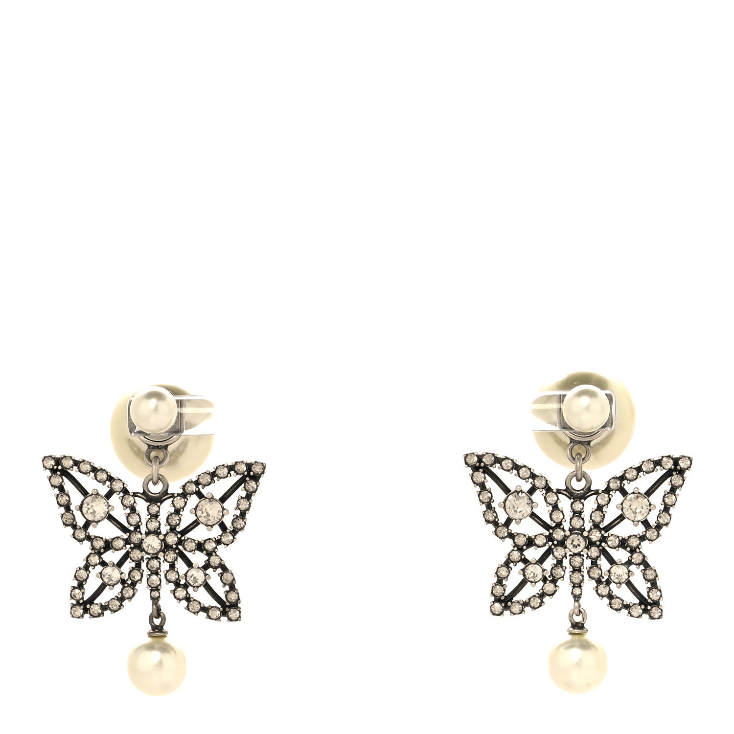Christian Dior Crystal Pearl Butterfly Drop Earrings Silver 2 of 10