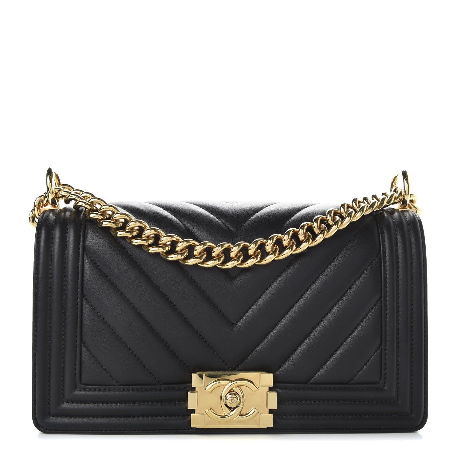 Chanel Calfskin Chevron Quilted Medium Boy Flap Black 1 of 11