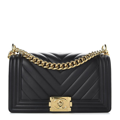 Chanel Calfskin Chevron Quilted Medium Boy Flap Black 1 of 11