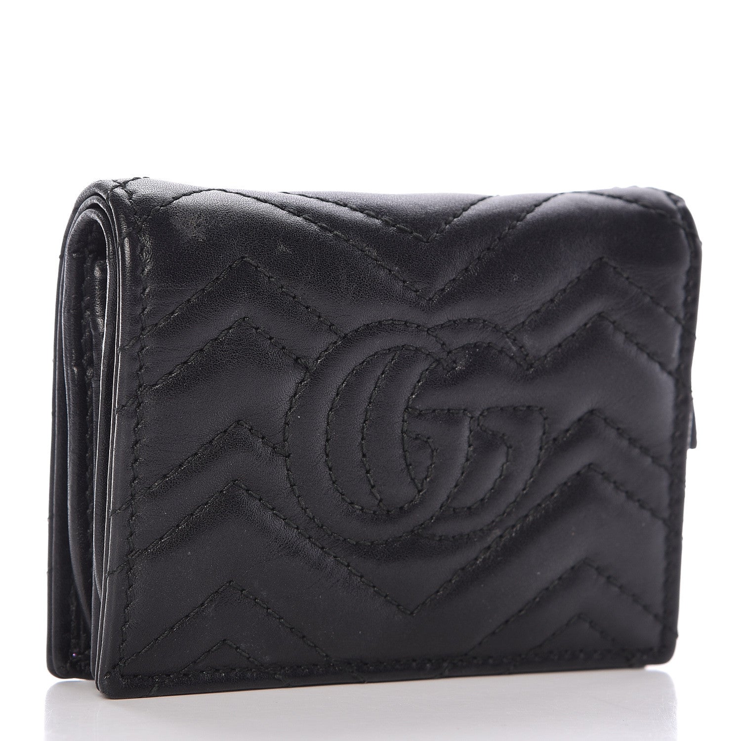 Gucci Calfskin Matelasse GG Marmont Card Case Wallet Black 3 of 12