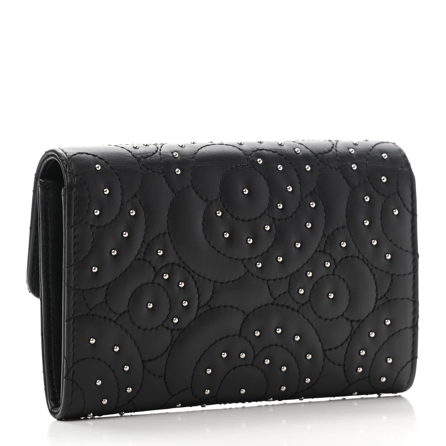 Chanel Lambskin Camellia Studded Medium Card Holder Wallet Black 3 of 8