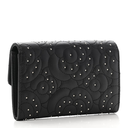 Chanel Lambskin Camellia Studded Medium Card Holder Wallet Black 3 of 8