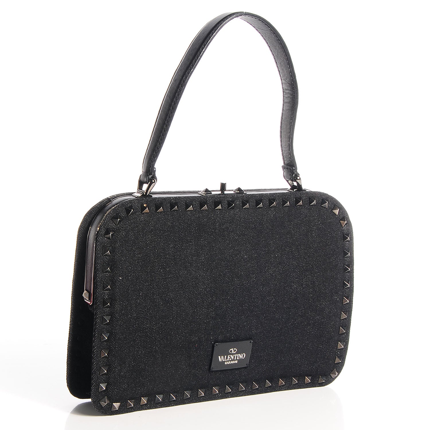 Valentino Garavani Denim Rockstud Mini Frame Bag Black 3 of 17