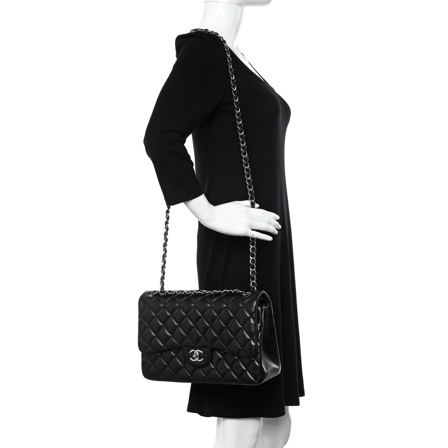 Lambskin Quilted Jumbo Double Flap Black
