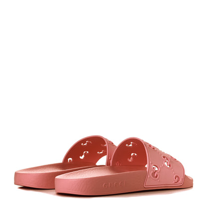 Gucci Rubber GG Monogram Perforated Womens Slide Sandals 41 Rose Box 4 of 8