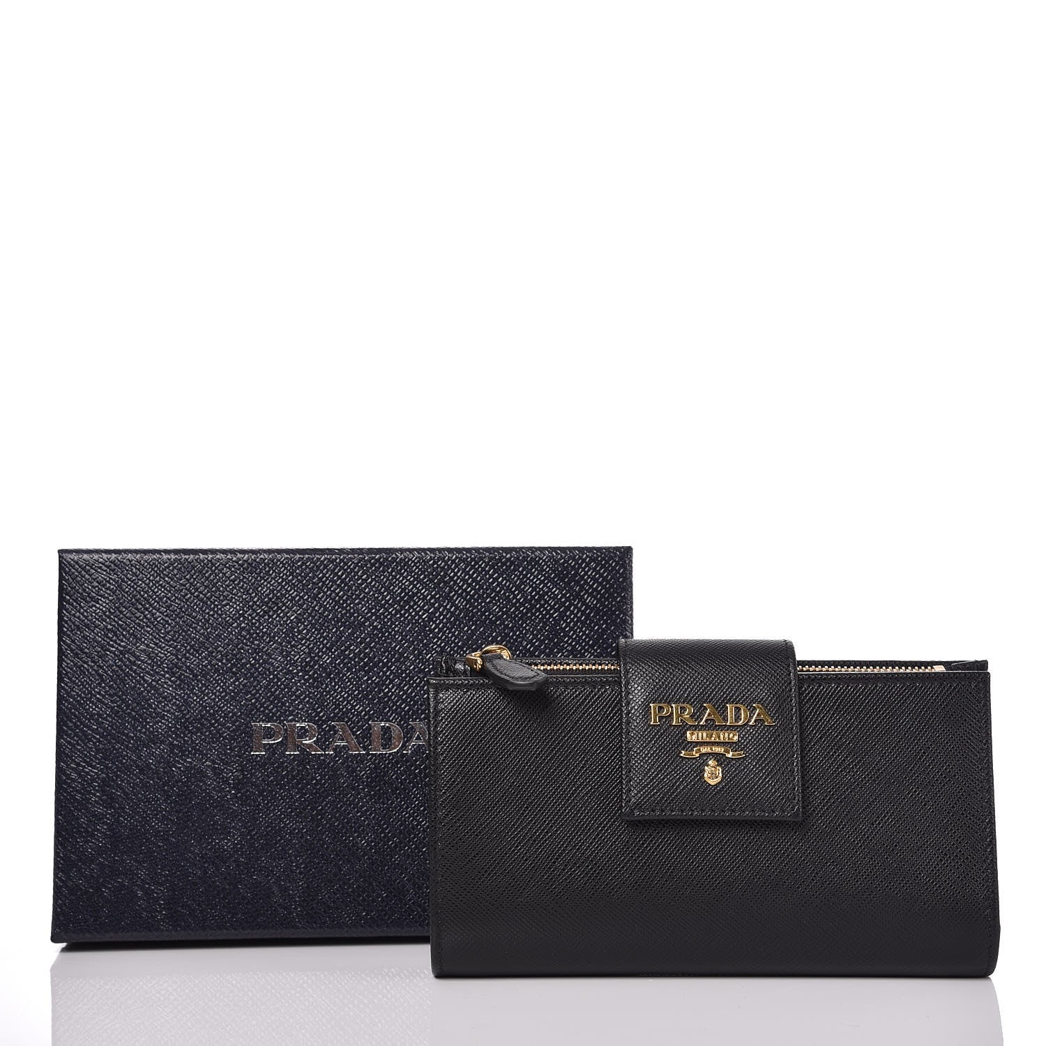 Prada Saffiano Metal Medium Wallet Black 7 of 7