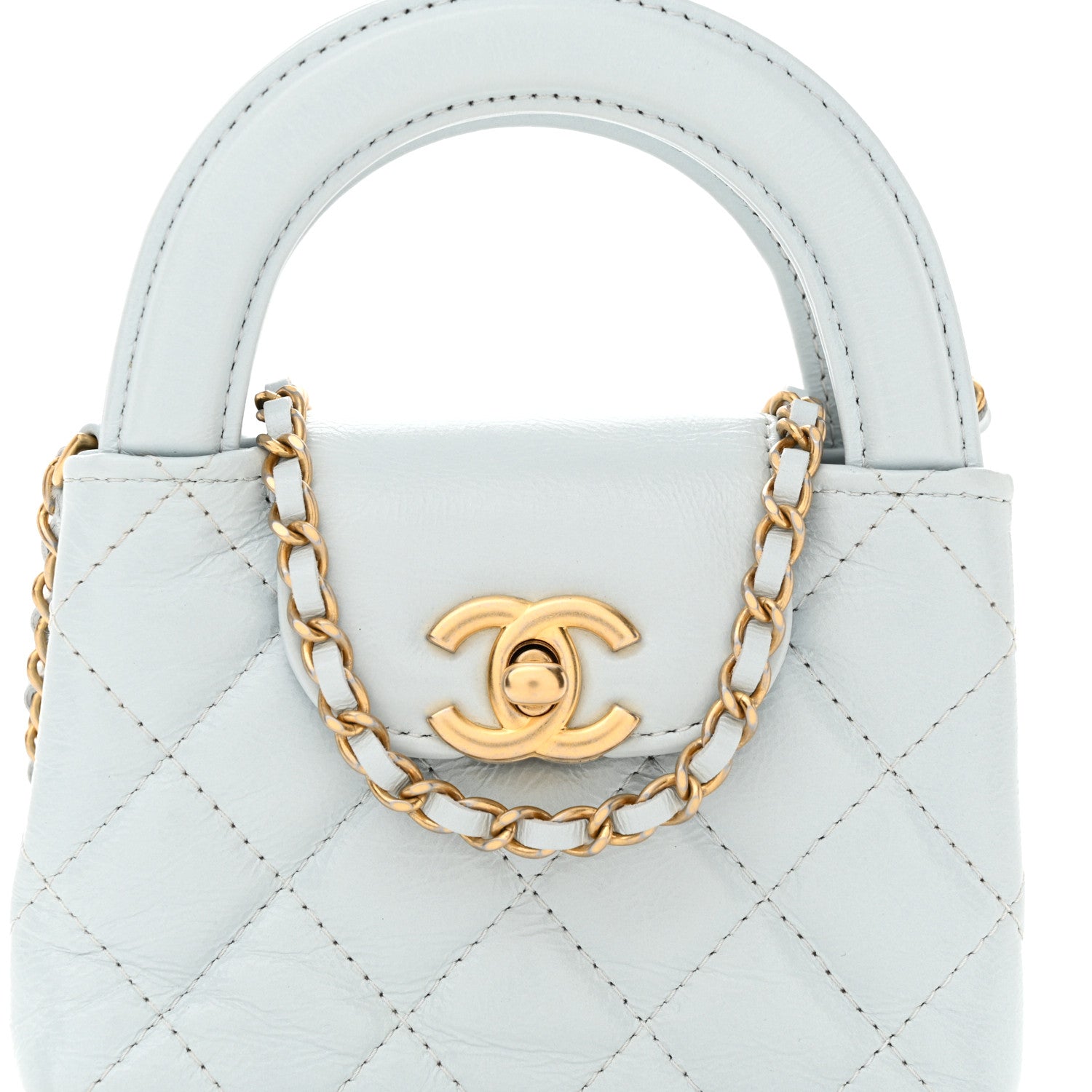 Chanel Shiny Aged Calfskin Quilted Mini Nano Kelly Shopper Light Blue 8 of 10