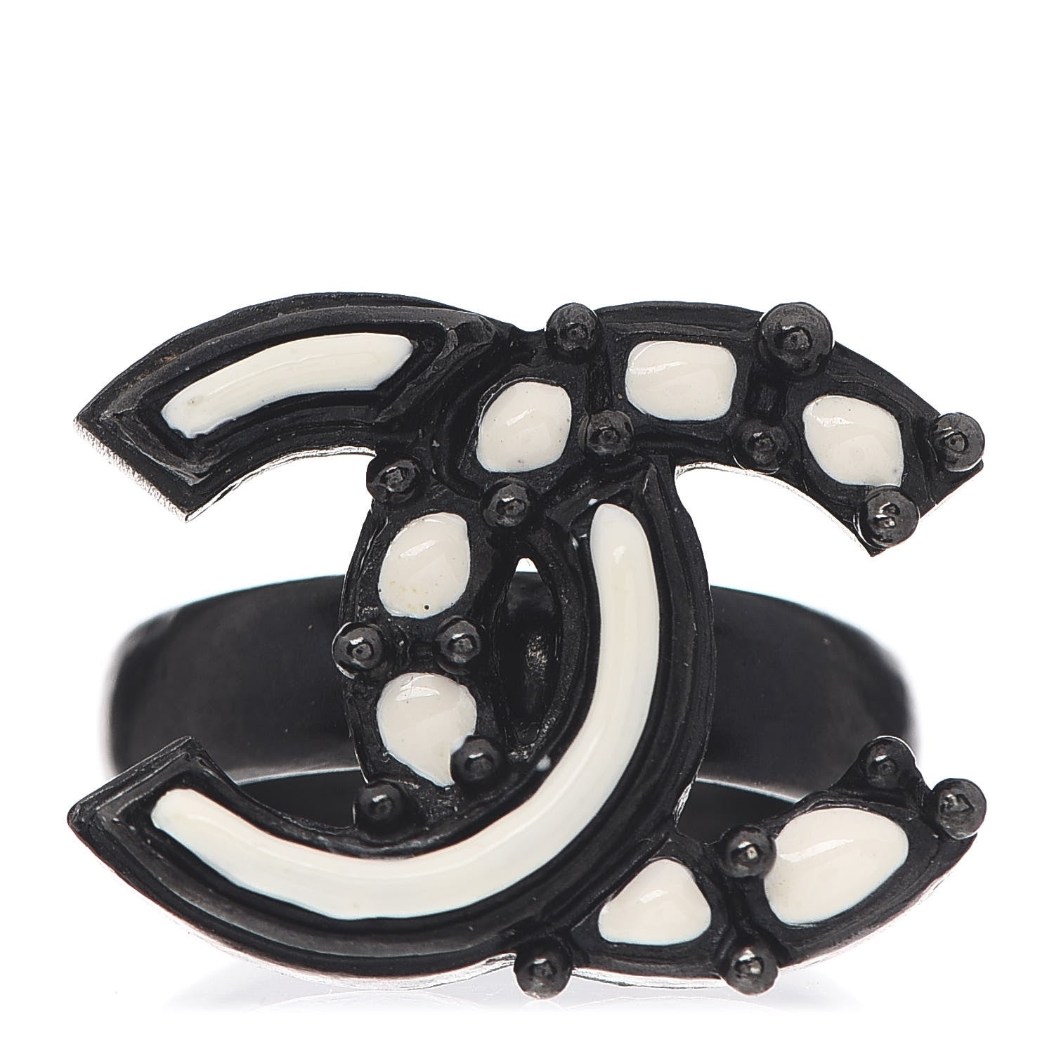 Chanel Enamel CC Ring 5.75 Black White 1 of 4