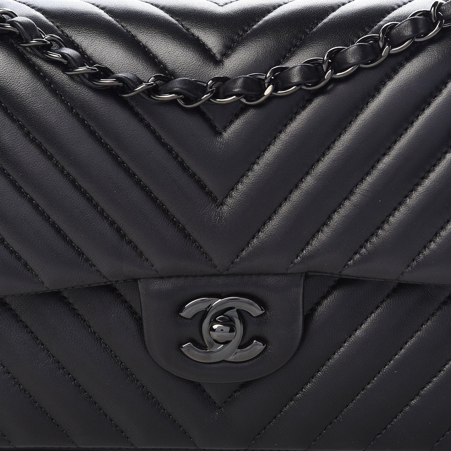 Lambskin Chevron Quilted Medium Double Flap So Black