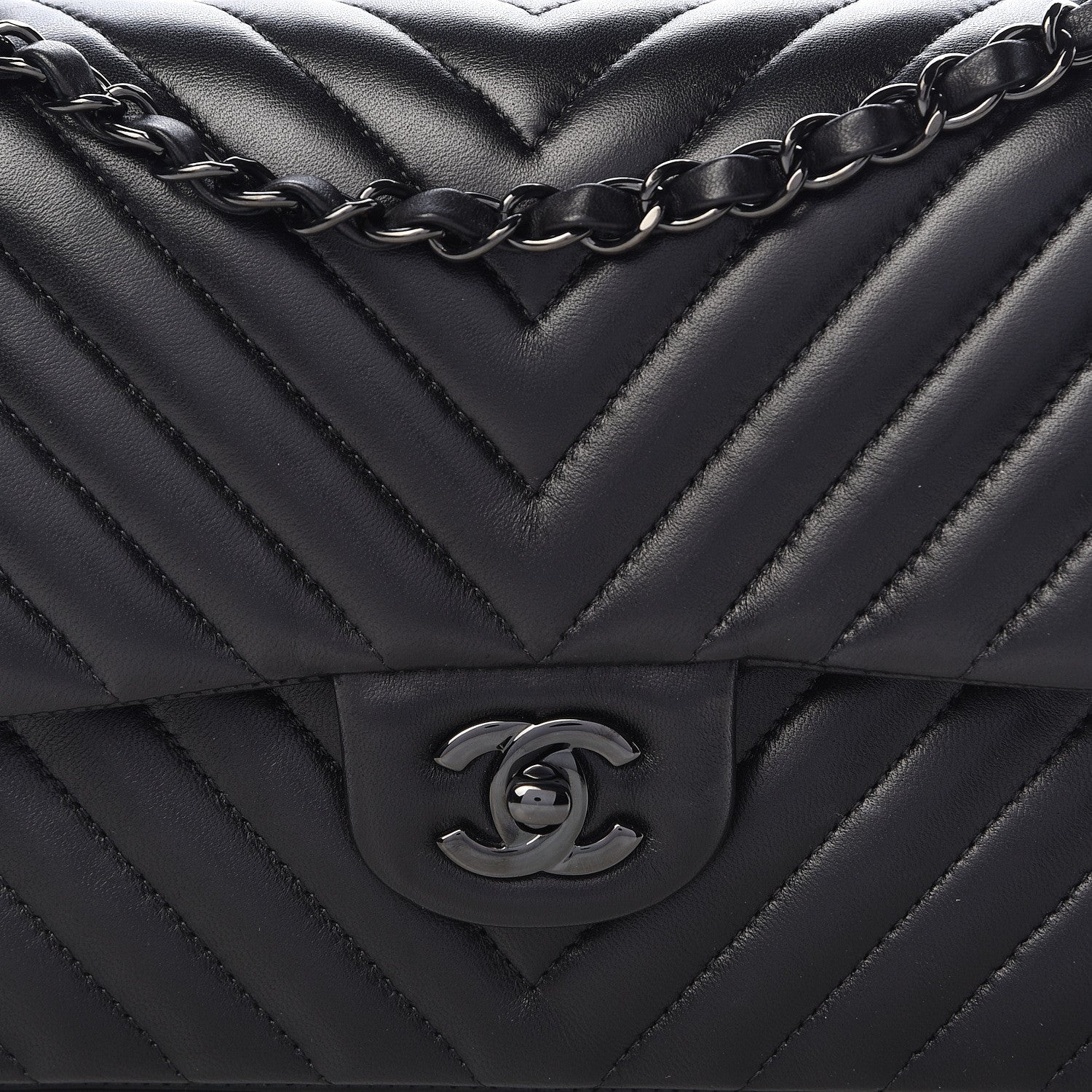 Chanel Lambskin Chevron Quilted Medium Double Flap So Black 11 of 13