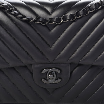 Chanel Lambskin Chevron Quilted Medium Double Flap So Black 11 of 13