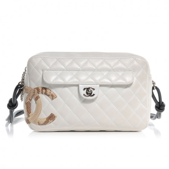 Calfskin Python Quilted Cambon Camera Case White