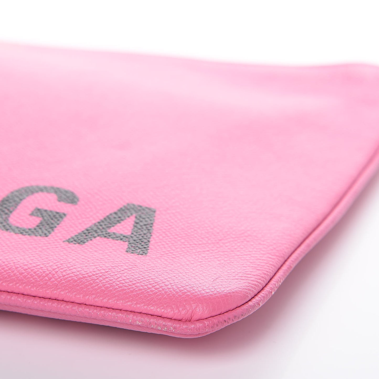 Signature Grained Calfskin Large Ville Zip Pouch Rose Bubblegum Black