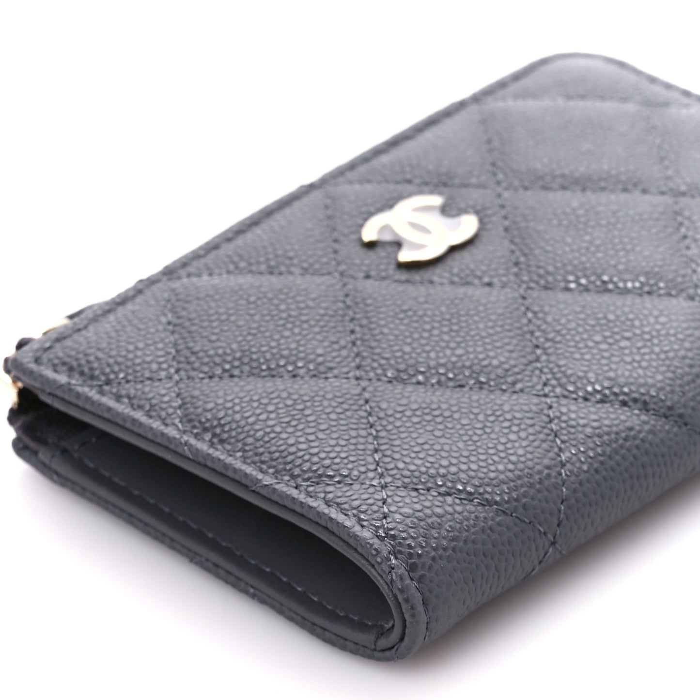 Caviar Quilted Zipped Key Holder Case Gray