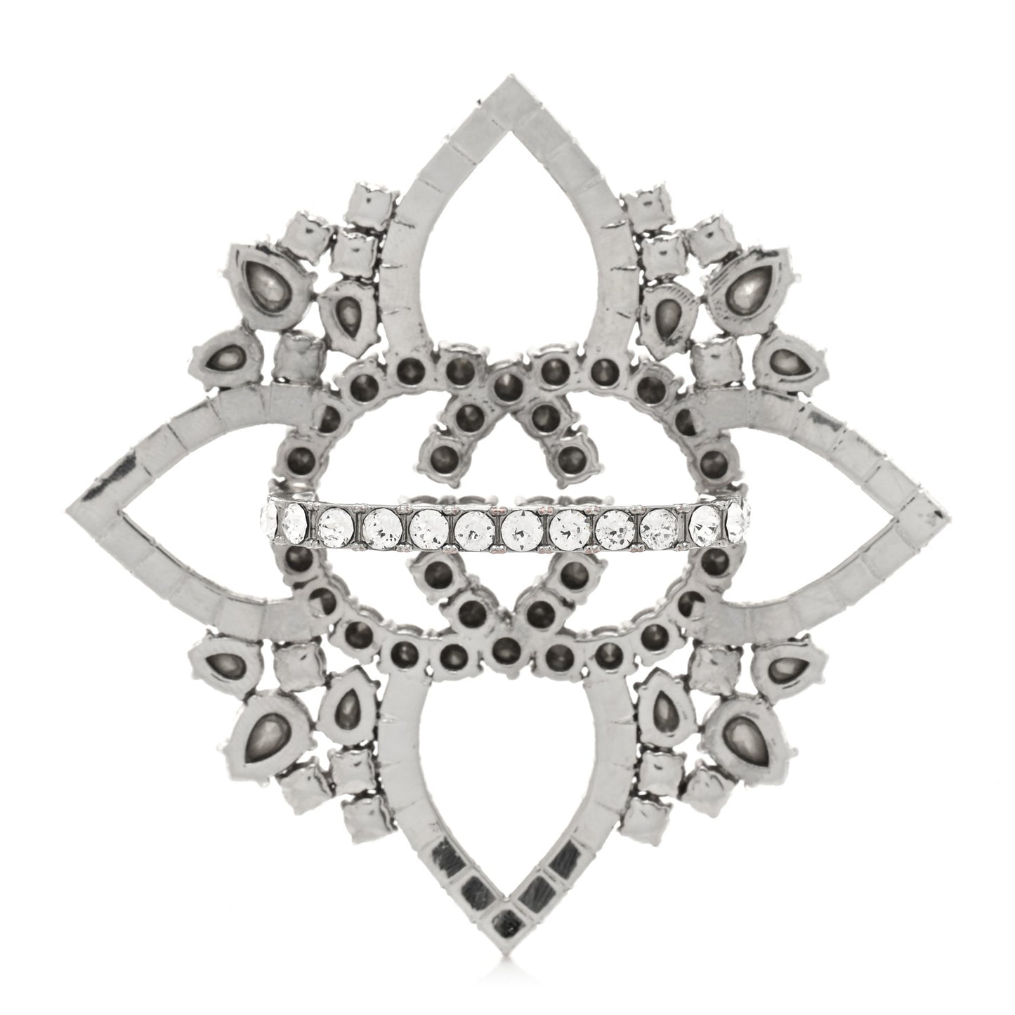 Metal Crystal Interlocking G Flower Ring S Silver