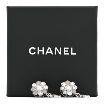 Chanel Crystal CC Flower Dangle Earrings Silver 5 of 5