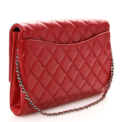 Chanel Caviar Quilted Clutch With Chain Flap Red 3 of 10