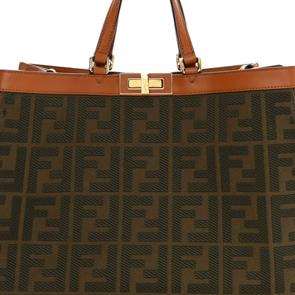 Fendi Canvas Vitello King FF Embroidered Medium Peekaboo X-Tote Amazzonia Cuoio 7 of 14