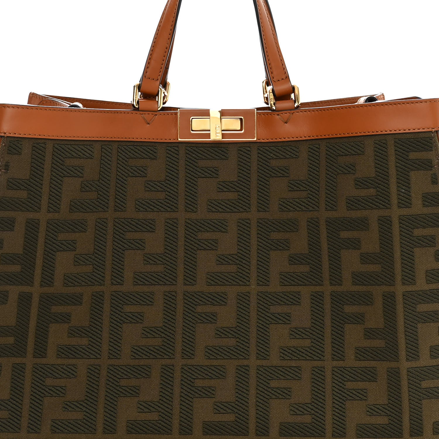 Fendi Canvas Vitello King FF Embroidered Medium Peekaboo X-Tote Amazzonia Cuoio 7 of 14