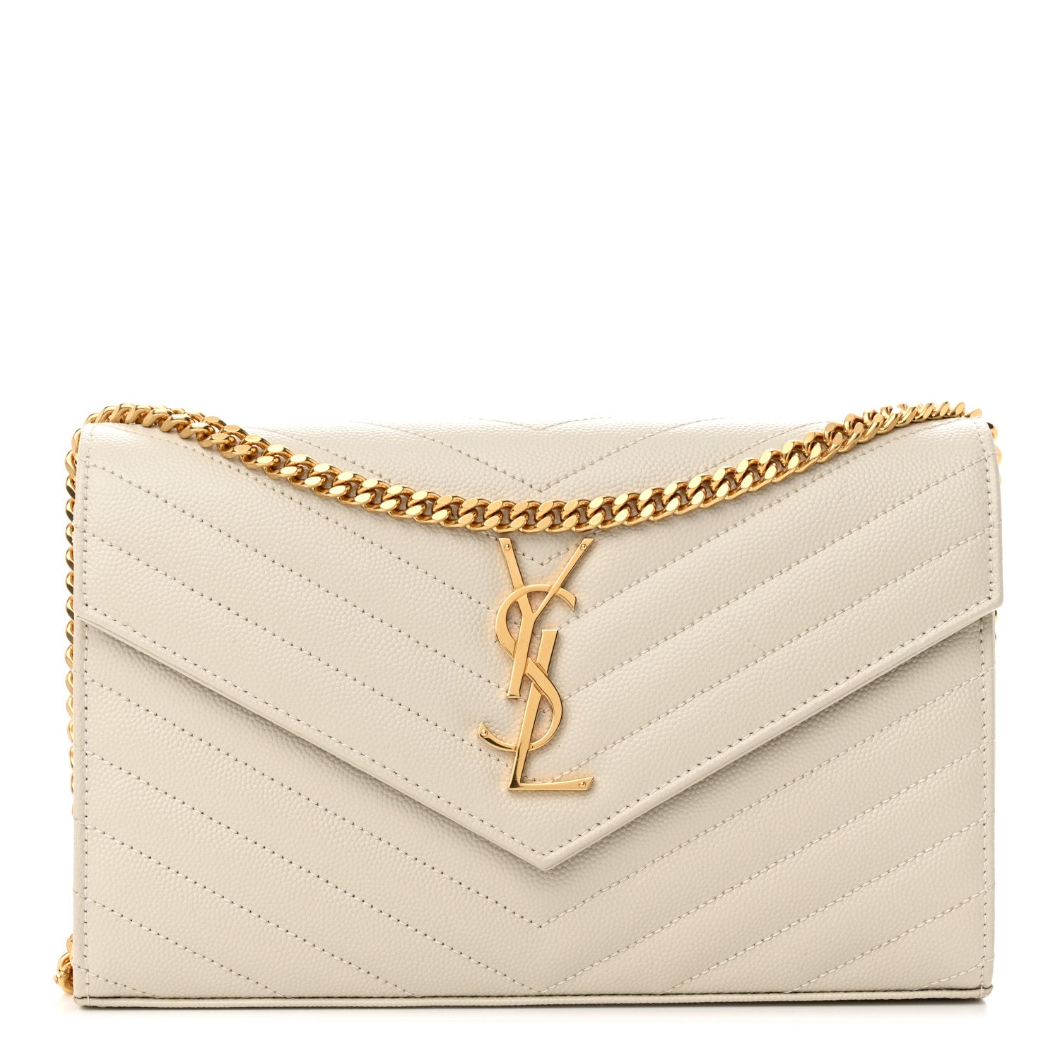 Saint Laurent Grain De Poudre Matelasse Chevron Monogram Chain Wallet Crema Soft 1 of 10