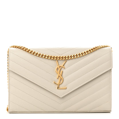 Saint Laurent Grain De Poudre Matelasse Chevron Monogram Chain Wallet Crema Soft 1 of 10