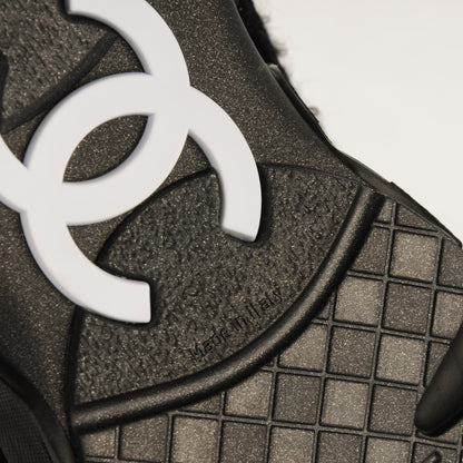 Chanel Tweed Suede Goatskin CC Sneakers 39.5 Black White 6 of 6