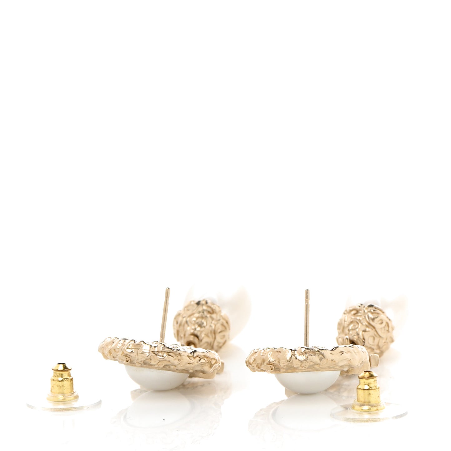 Metal Pearl Crystal Textured Teardrop CC Drop Earrings Gold