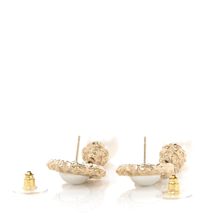 Chanel Metal Pearl Crystal Textured Teardrop CC Drop Earrings Gold 3 of 5