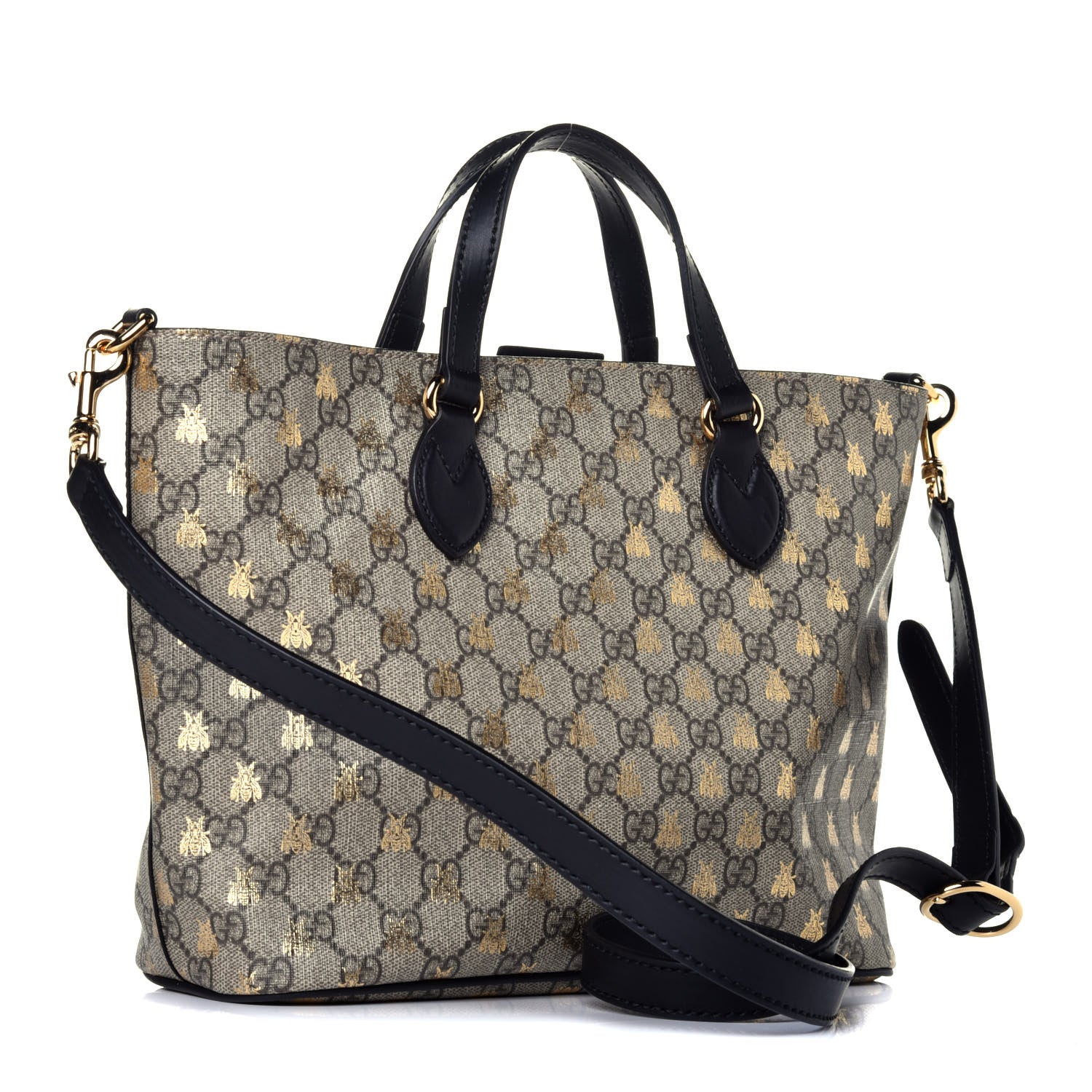 Gucci Soft GG Supreme Monogram Bees Small Crossbody Tote Beige Oro Black 4 of 11