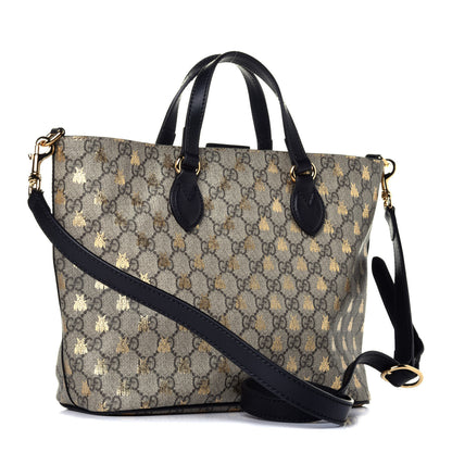Gucci Soft GG Supreme Monogram Bees Small Crossbody Tote Beige Oro Black 4 of 11