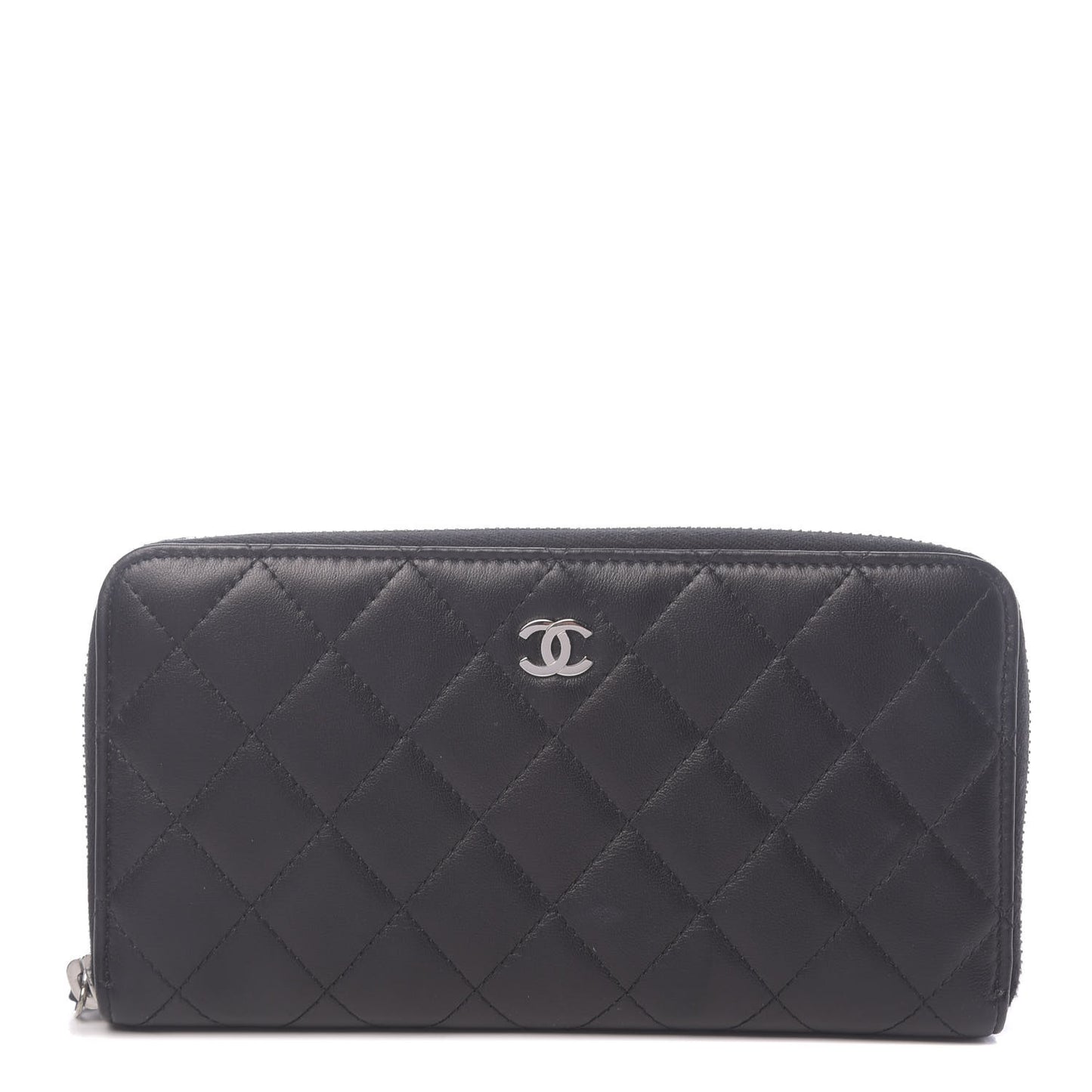 Lambskin Quilted Large Gusset Zip Around Wallet Black