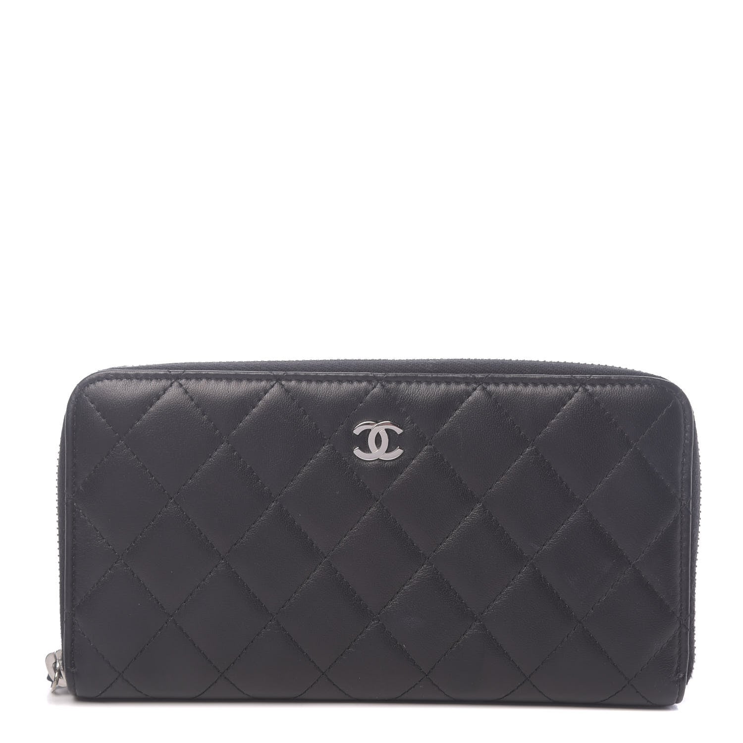 Chanel Lambskin Quilted Large Gusset Zip Around Wallet Black 1 of 9