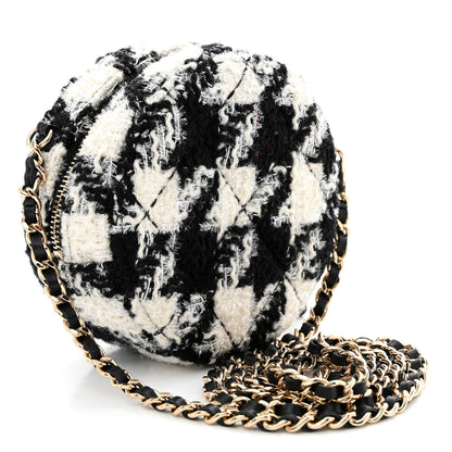Chanel Tweed Shearling Round Clutch With Chain and Coin Purse Black and White 4 of 19