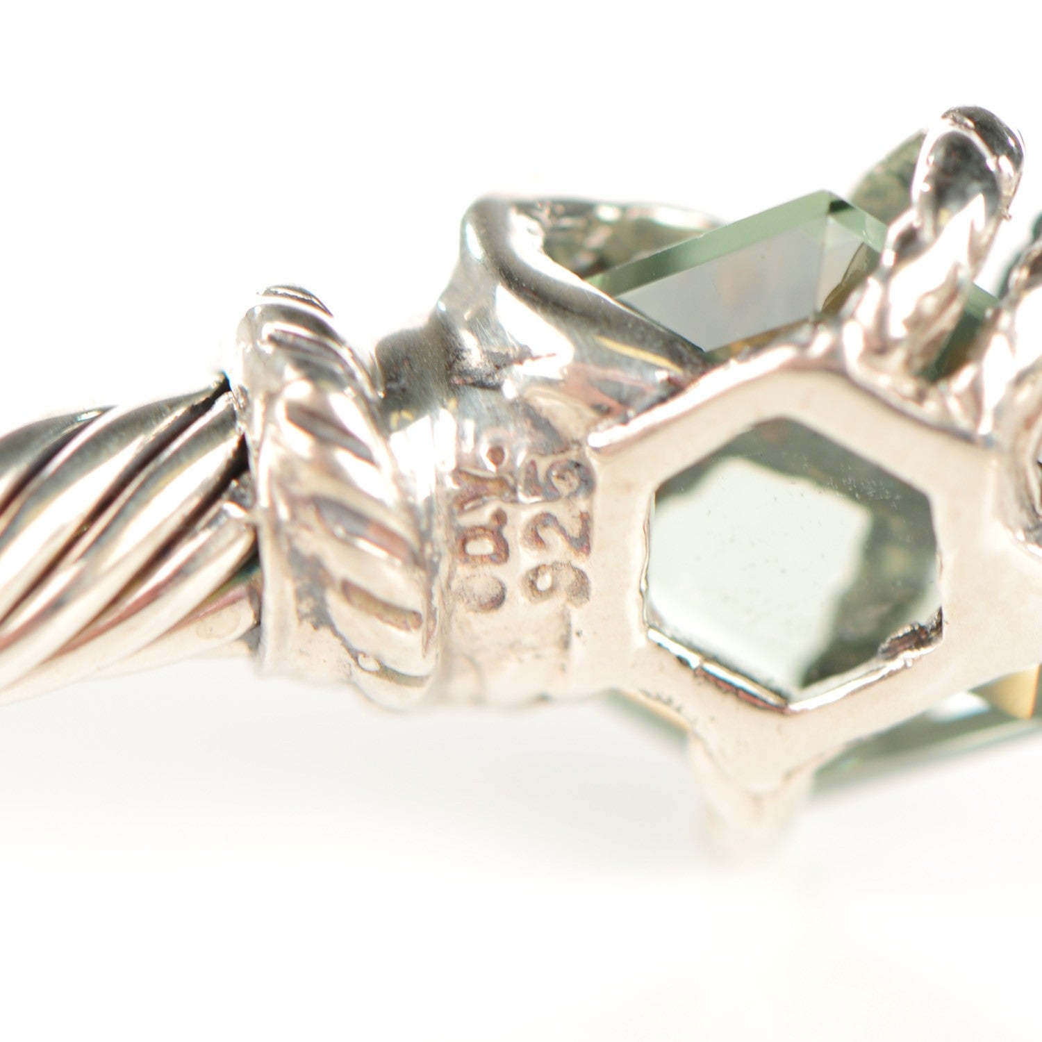 David Yurman Sterling Silver Pave Diamond Prasiolite 4mm Cable Wrap Bracelet 4 of 4