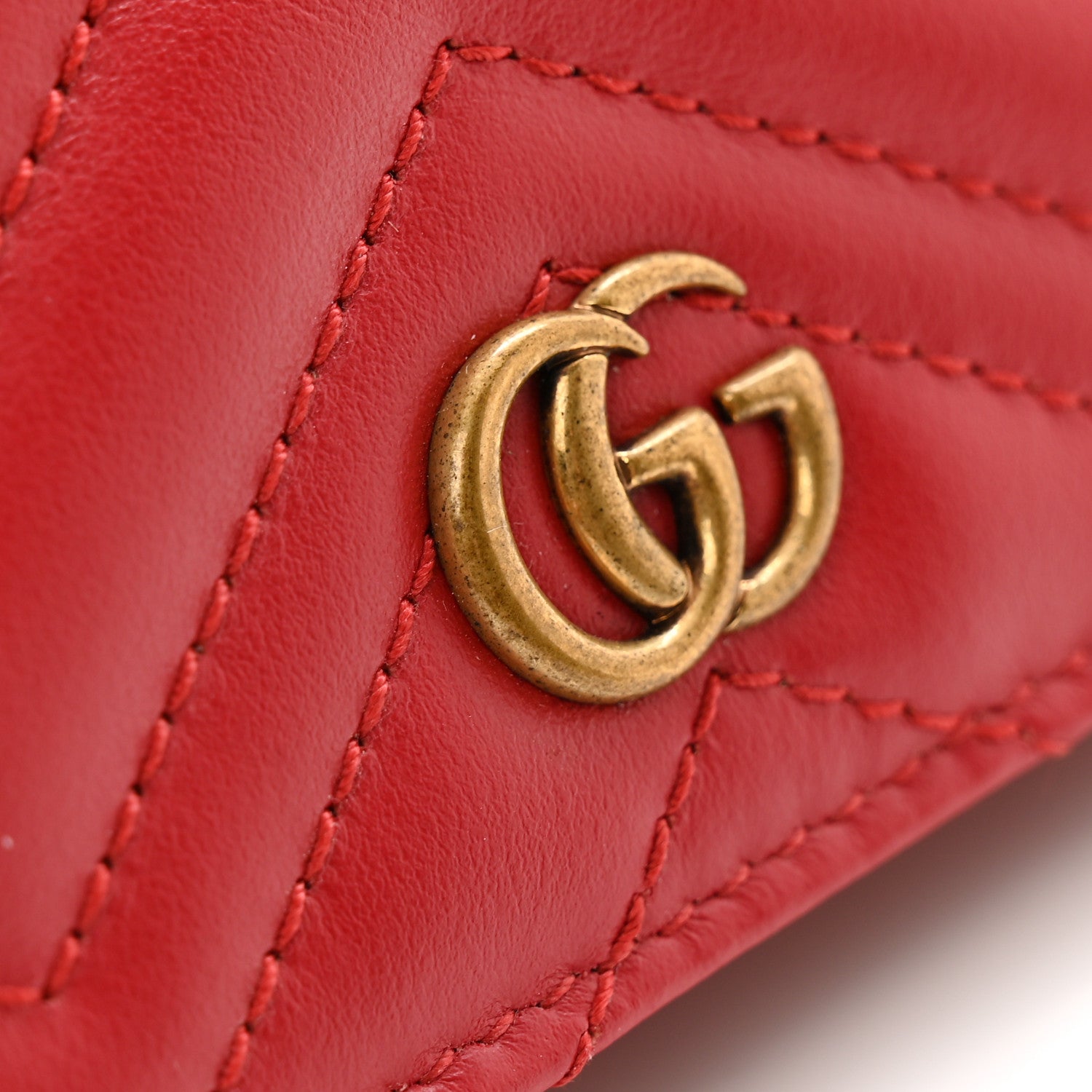 Gucci Calfskin Matelasse GG Marmont Card Case Wallet Hibiscus Red 10 of 10