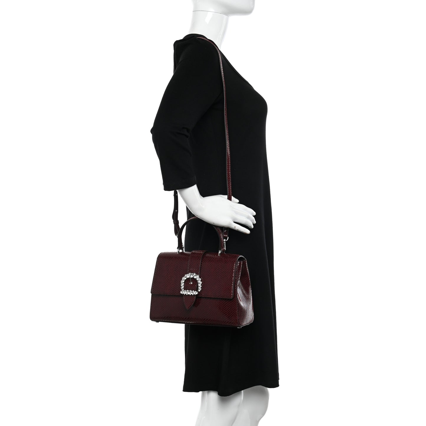 Lizard Printed Fabric Crystal Medium Cheri Top Handle Bag Bordeaux