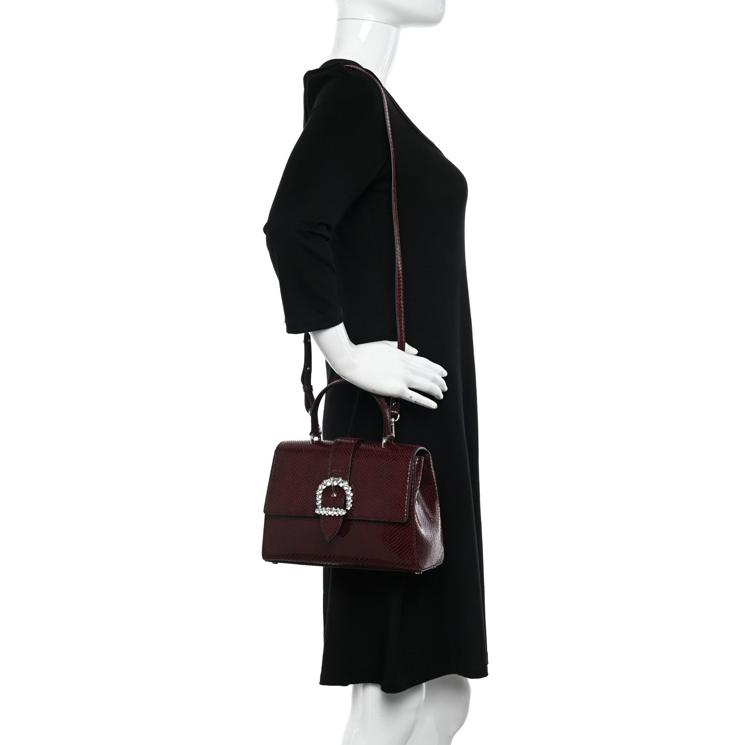 Jimmy Choo Lizard Printed Fabric Crystal Medium Cheri Top Handle Bag Bordeaux 2 of 9