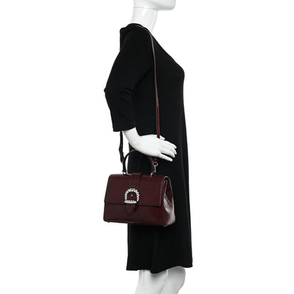 Jimmy Choo Lizard Printed Fabric Crystal Medium Cheri Top Handle Bag Bordeaux 2 of 9