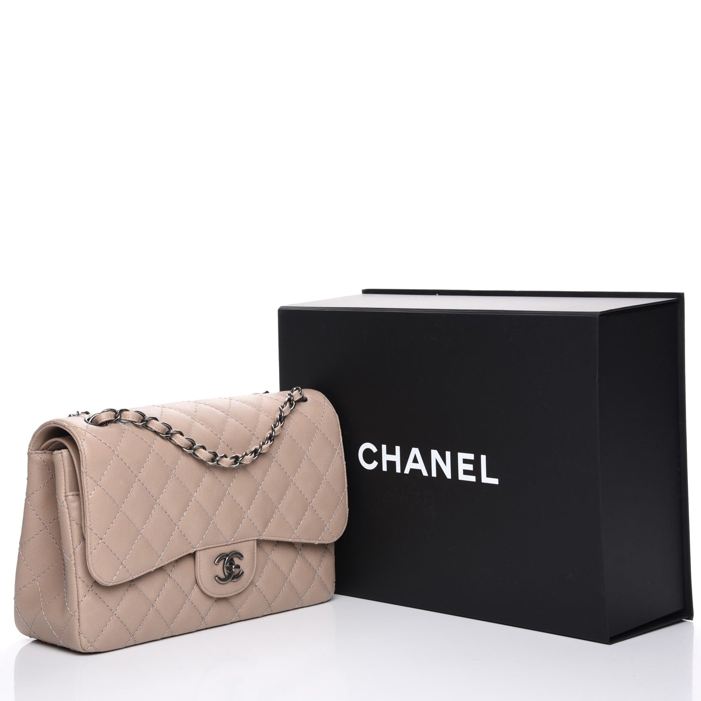 Caviar Quilted Jumbo Double Flap Dark Beige