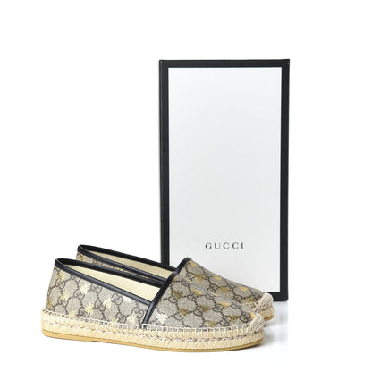 Gucci GG Supreme Monogram Bees Espadrille Flats 38 Beige Ebony Oro Black 10 of 11