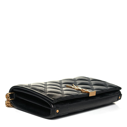 Saint Laurent Lambskin Diamond Quilted Becky Chain Wallet Black 4 of 9