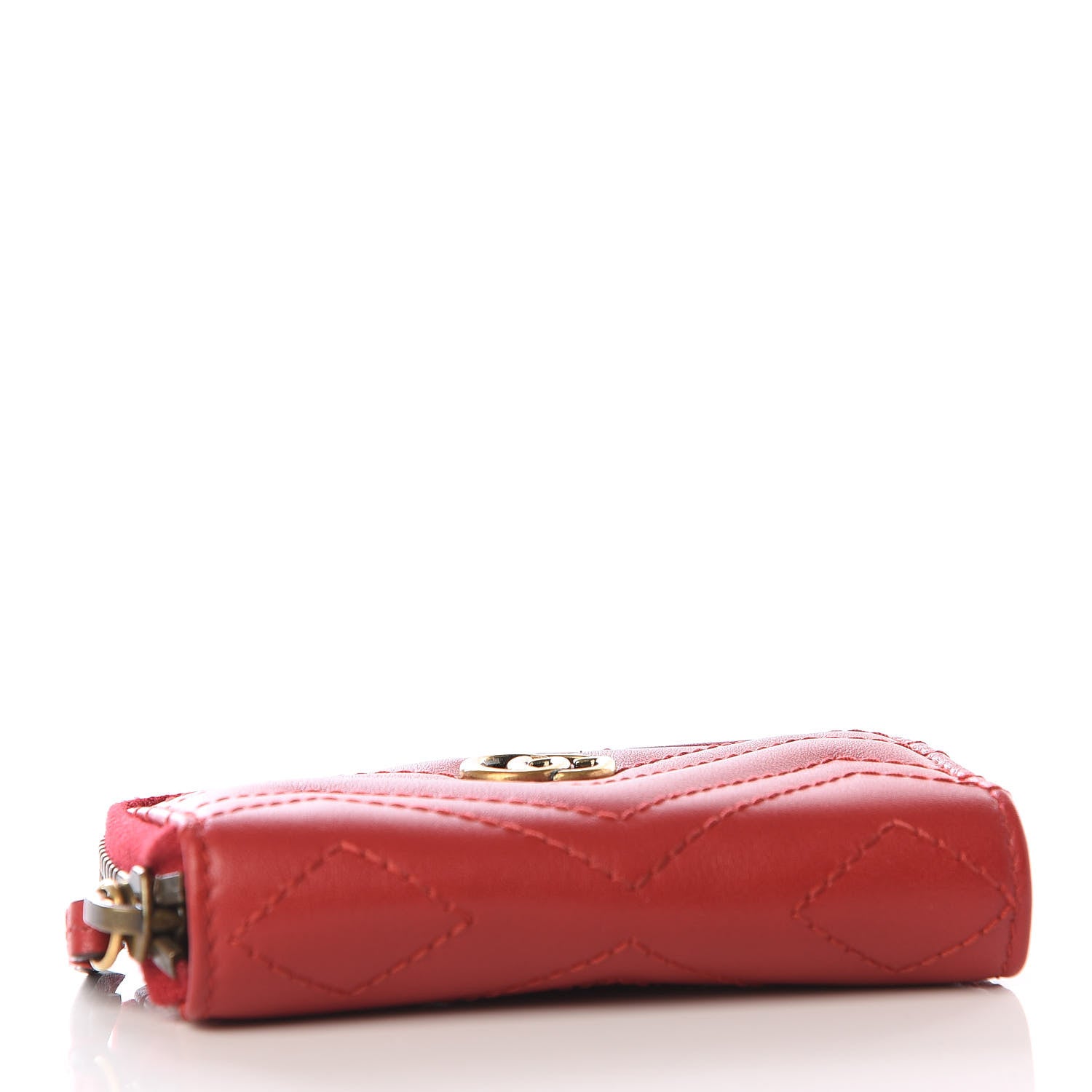 Gucci Calfskin Matelasse GG Marmont Zip Around Key Case Hibiscus Red 7 of 16
