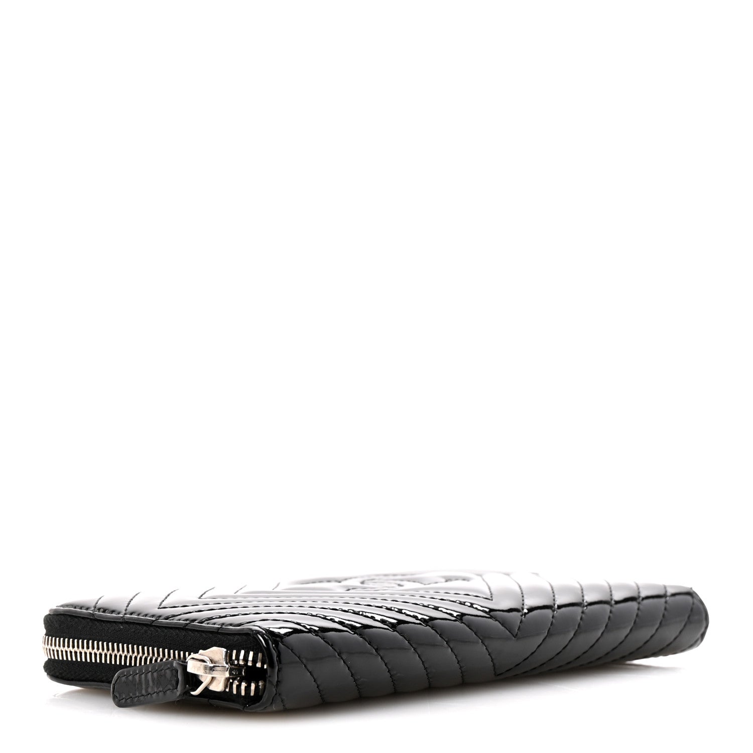 Chanel Patent Chevron Quilted CC Zip Around Wallet Black 8 of 18