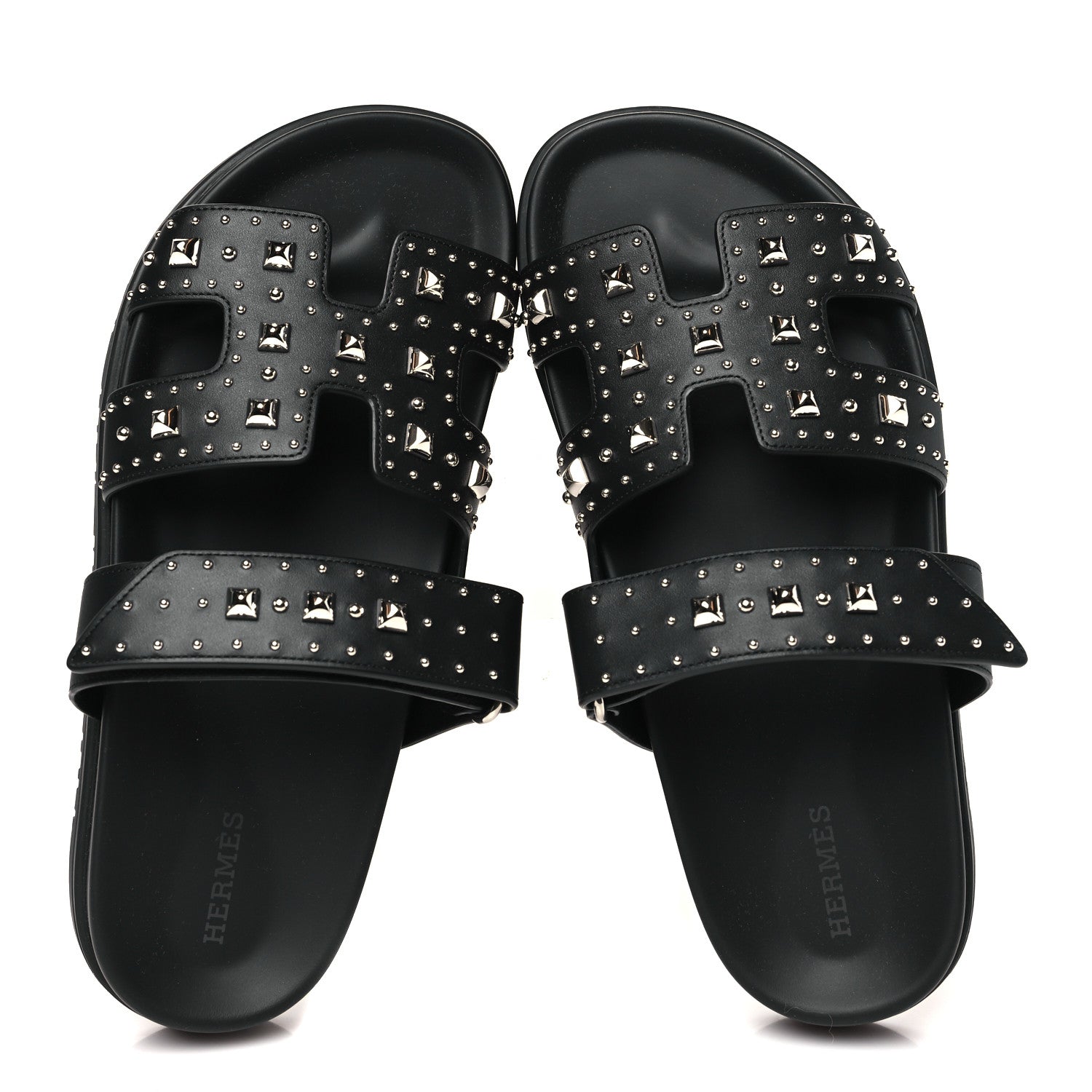 Hermes Calfskin Medor Studded Womens Chypre Sandals 38 Black 2 of 10
